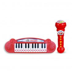 Electronic keyboard + red microphone set