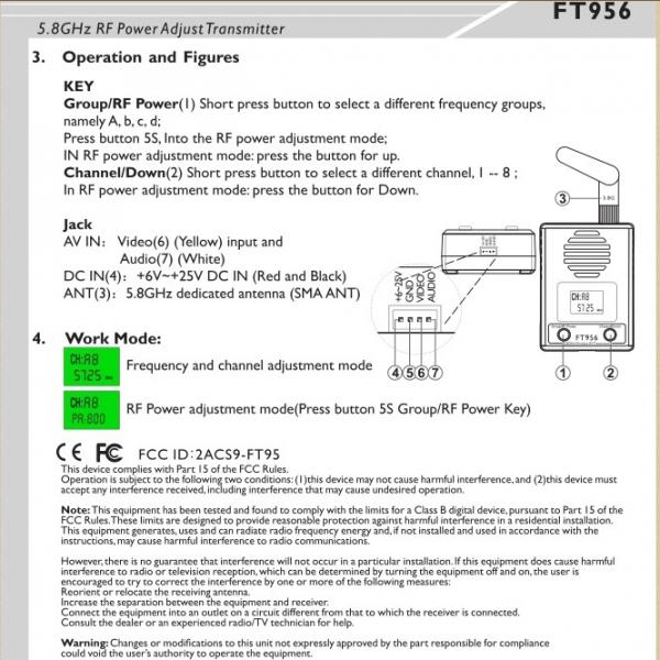 Emetteur 5.8Ghz Puissance HF Ajustable (25/50/100/200/400/500/600/800mW) - FT956