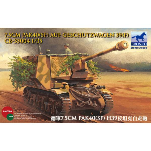 Maqueta de tanque: 7.5cm Pak40 (Sf) auf Geschutzwagen 39H (f) - Bronco-CB35004