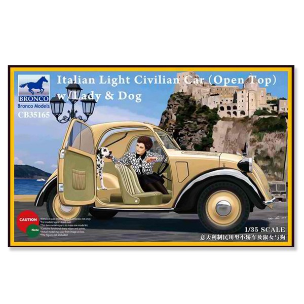 Italian Light Civilian Car(Open Top) w/Lady & Dog- 1:35e - Bronco Models - Bronco-BRM35165