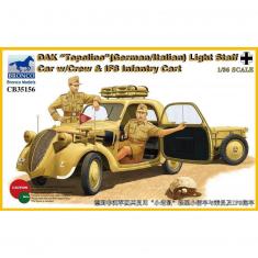 Maquette véhicule militaire : véhicule d'état major DAK Topolino avec équipage et chariot d'infanter
