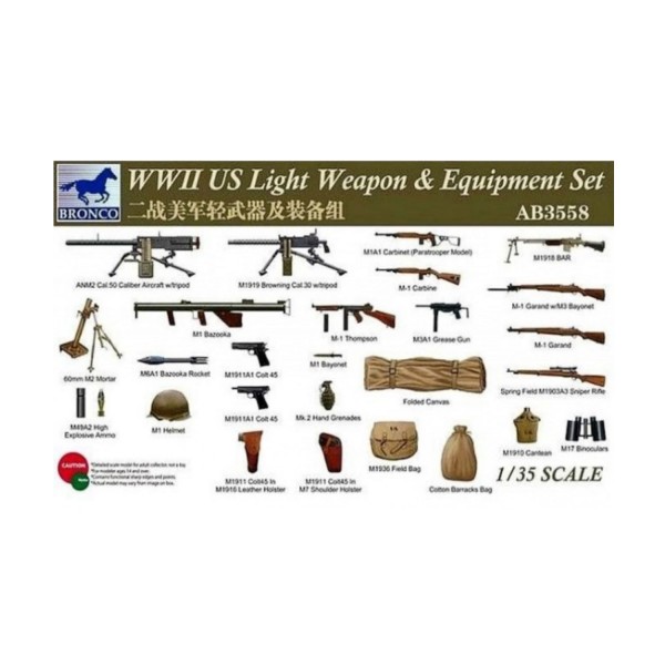 Maquette Accessoires Militaires : Set armes légères et équipements US Army - Bronco-BRMAB3558