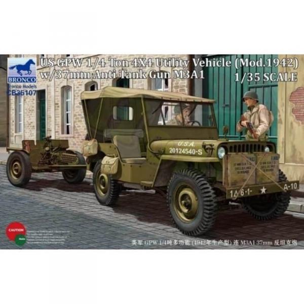 US GPW 4x4 Light Utility Truck w/37mm Anti-Tank Gun M3A1- 1:35e - Bronco Models - Bronco-BRM35107