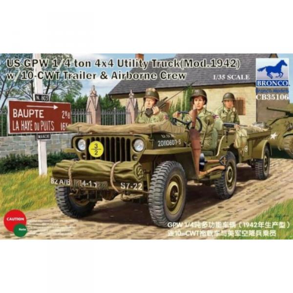 GPW 1/4 ton 4x4 Utility Track Mod.1942 w/10-CWT & Airborne Crew- 1:35e - Bronco Models - Bronco-BRM35106