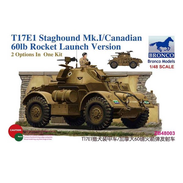 Maquette Véhicule Militaire : T17E1 Staghound Mk.1/Canadian 60Ib Rocket Launch Version - Bronco-BRM48003