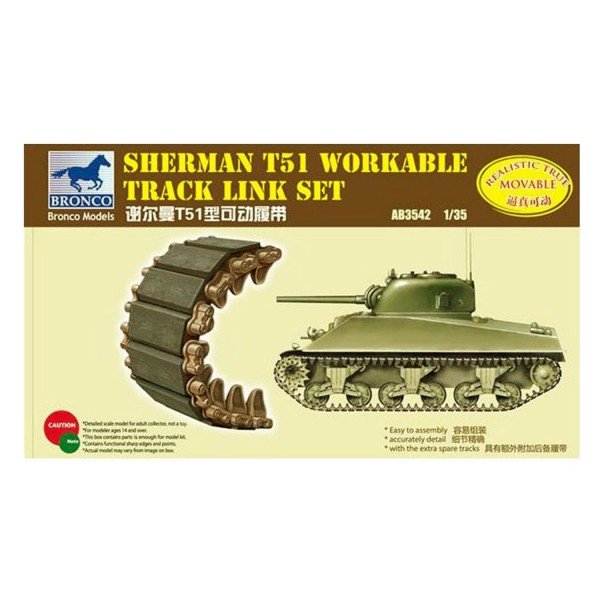 Maquette chenilles chars : Sherman T51 workable track link set - Bronco-BRMAB3542