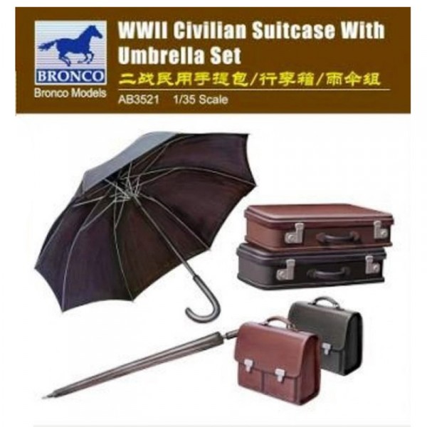 Maqueta de accesorio: Maleta civil de la Segunda Guerra Mundial con juego de paraguas - Bronco-BRMAB3521