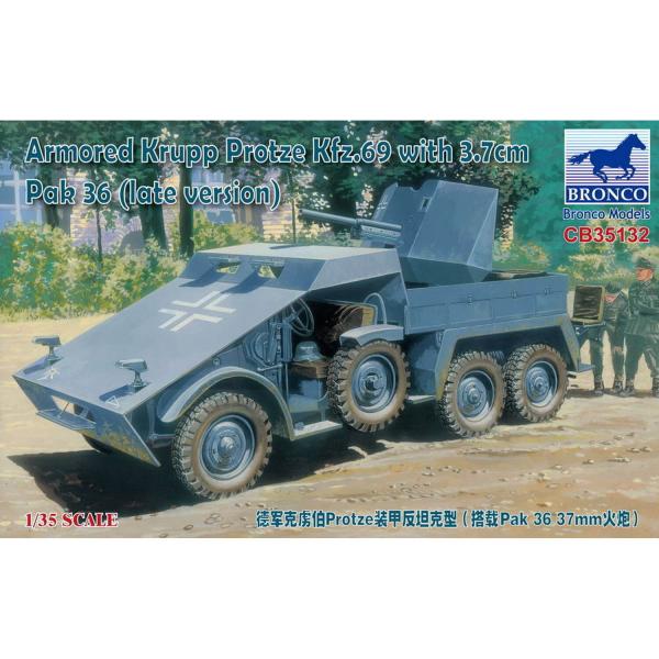 Model military vehicle: Krupp Protze armored Kfz. 69 with 3.7cm Pak 36 (late version) - Bronco-CB35132