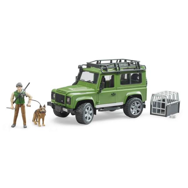 Estación Land Rover Defender con guardabosques y su perro - Bruder-02587