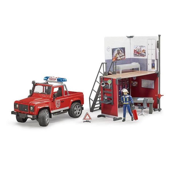 Figurine Bworld : Caserne de pompiers avec Land Rover - Bruder-62701