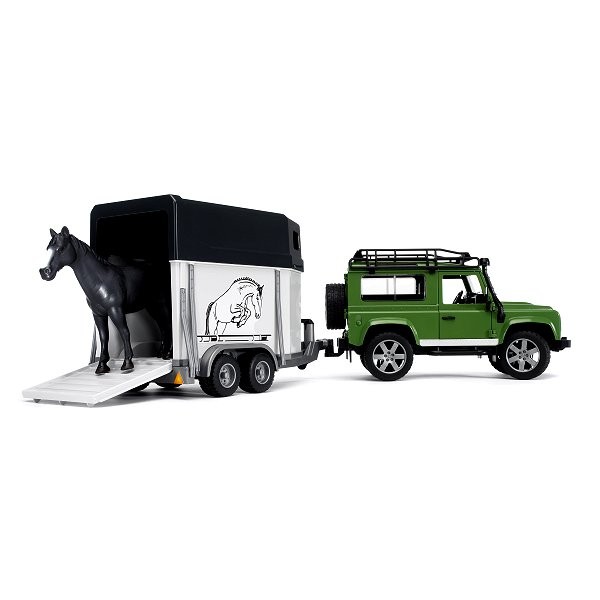Land Rover Defender 90 Break avec van et figurine cheval - Bruder-02592