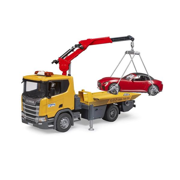Scania Super 560R tow truck with sound and light module and Roadster vehicle - Bruder-3552