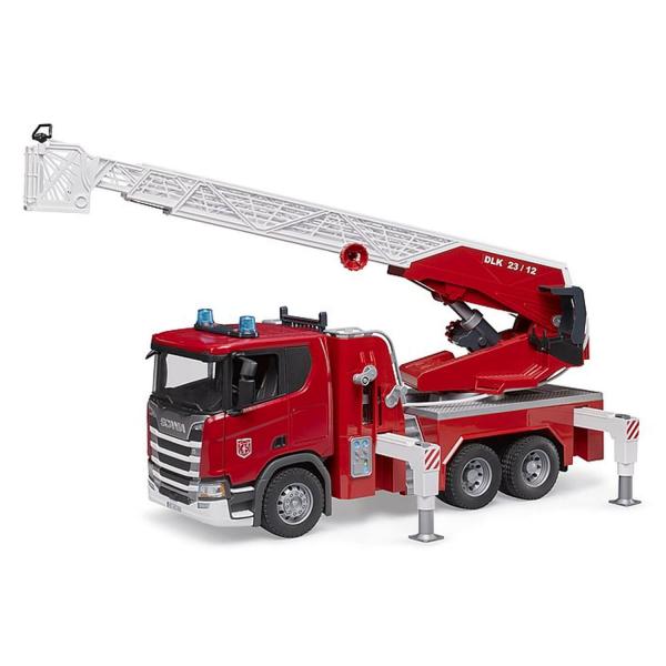 Feuerwehrauto mit Scania Super 560R Drehleiter, Wasserpumpe und Sound- und Lichtmodul - Bruder-3591