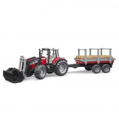 Massey Ferguson 7480 Traktor mit Gabel und Holztransportanhänger
