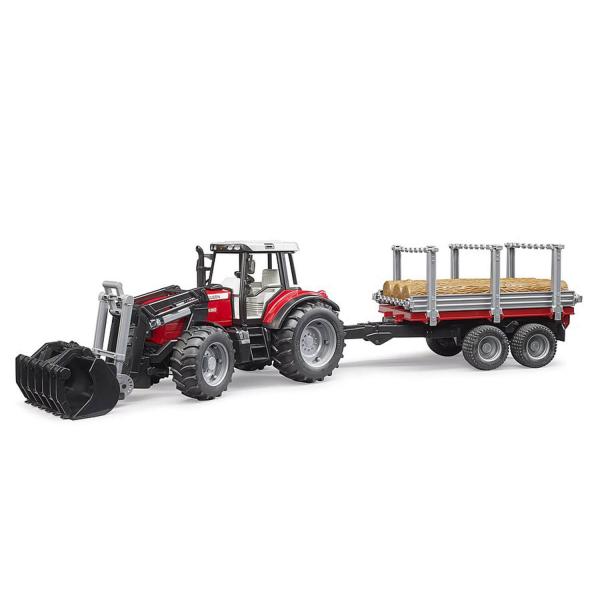 Massey Ferguson 7480 Traktor mit Gabel und Holztransportanhänger - Bruder-02046