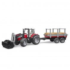 Tracteur Massey Ferguson 7480 avec fourche et remorque de transport de bois