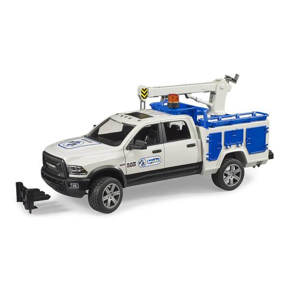 Service truck: RAM 2500 with crane and rotating beacon - Bruder-02509