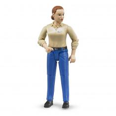 Figura de mujer con pantalón azul.