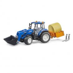 Tractor New Holland T5.120 con cargador frontal, caja de carga y horquillas
