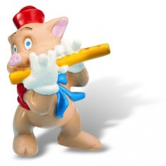 The three little pigs figurine: Little Pig with a flute