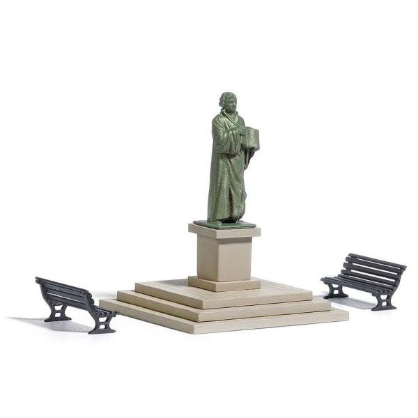 Modélisme HO Petit décor : statue et bancs publics - Busch-BUE7730