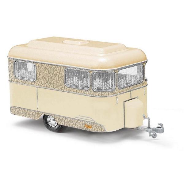 HO model: Beige and silver caravan - Busch-BUV51703