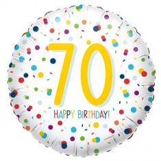 Globo Redondo Aluminio 43 cm: Feliz Cumpleaños 70 años - Confeti