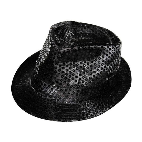 Sombrero Fedora Lentejuelas Negro - Adulto - 105904-NEGR