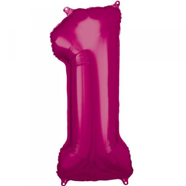 Globo de Aluminio 86 cm: Número 1 - Rosa Fucsia - 9907277