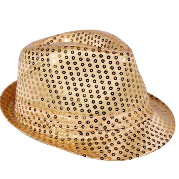 Sombrero Fedora de Lentejuelas Doradas - Adulto - 105904-ORO