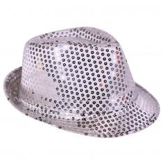 Sombrero Fedora de Lentejuelas Plateadas - Adulto