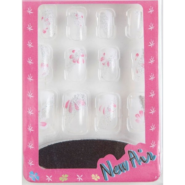 Kit de uñas postizas plateadas y rosas - 7144N-AR