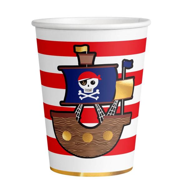 8 Vasos de Cartón - Mapa Pirata - 250 ml - 9909913