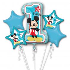 Ramo de 5 globos metalizados - Mickey™ - 1er cumpleaños