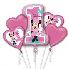 Ramo de 5 globos metalizados - Minnie™ - 1er cumpleaños