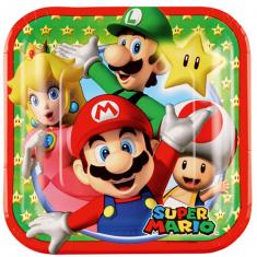 Platos de papel cuadrados x8 - Super Mario™