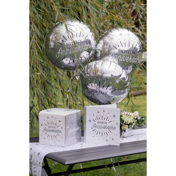 Globo redondo de aluminio 45 cm: Cumpleaños Plata Brillante - 6650-4