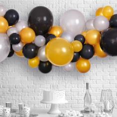  Kit de guirnalda de globos - negro, plateado y dorado