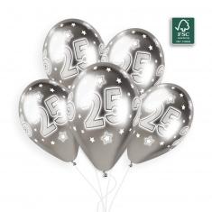  5 globos 25 años - 33 cm - Gris