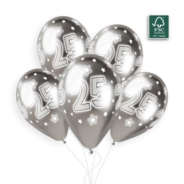  5 globos 25 años - 33 cm - Gris - 314045GEM