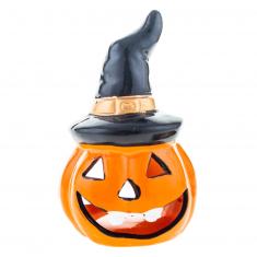 Portavelas de calabaza con sombrero - Halloween