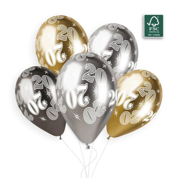  5 globos de 20 años - 33 cm - dorado y plateado - 313871GEM