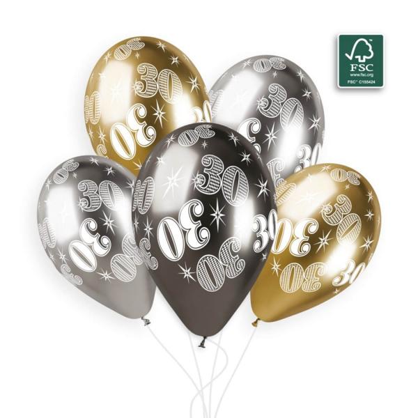  globos 30 años - 33 cm - dorado y plateado - 313901GEM