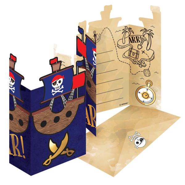 8 Tarjetas de Invitación y Sobres de Papel - Tarjeta Pirata - 9909920