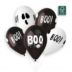  5 Globos Boo - 33 cm - Blanco y Negro