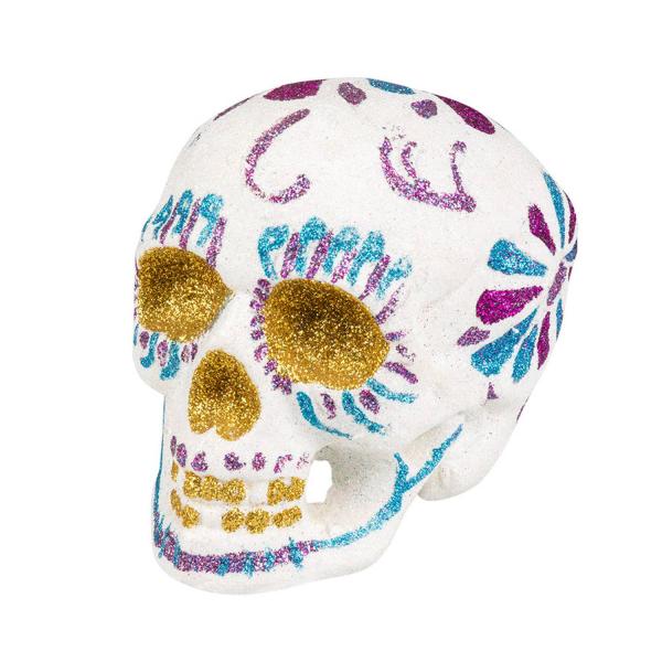 Calavera de azúcar con purpurina: blanca. - RDLF-72058