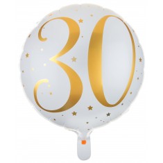 Globo de aluminio blanco y dorado de feliz cumpleaños de 30 años
