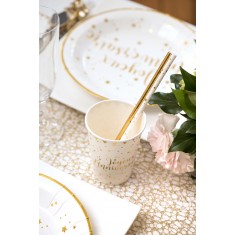 Tazas Happy Birthday x10 - Blanco y Dorado