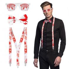 Set de accesorios: Bloody (lentes de fiesta, pajarita y tirantes)