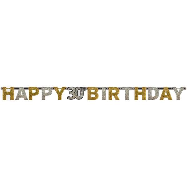 Guirnalda de letras - Papel de aluminio Happy Birthday 30 Sparkling Celebration Gold - 213 x 16,2 cm - 120207